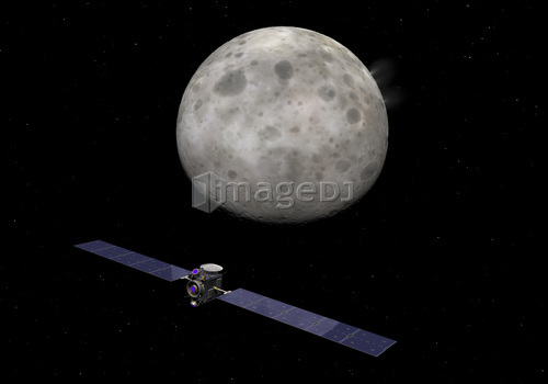 Artist's concept of Dawn spacecraft approaching the dwarf planet Ceres.