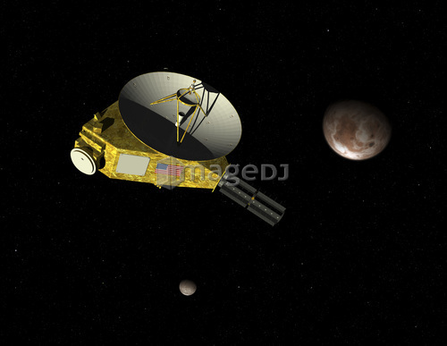 New Horizons spacecraft approaches dwarf planet Pluto and its moon Charon.
