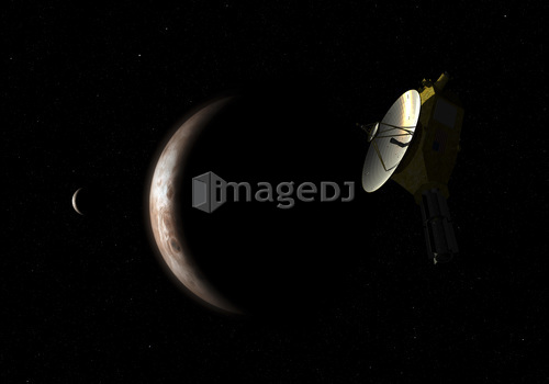 New Horizons spacecraft approaches dwarf planet Pluto and its moon Charon.
