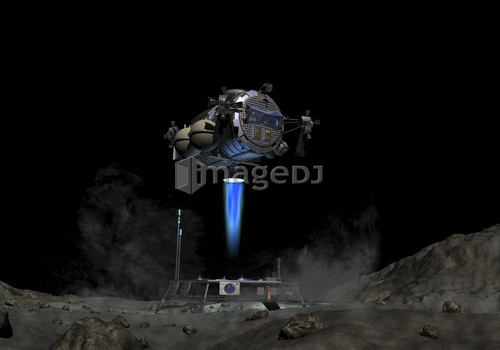 Asteroid Lander departs surface of a large asteroid.