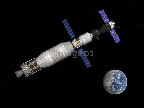 Soyuz deep space explorer docked begins to leave Earth orbit.