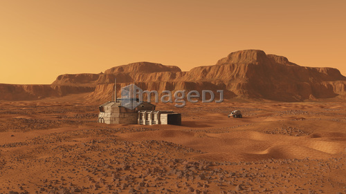Mars outpost near mesa.