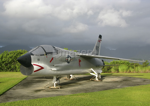An F-8 Crusader aircraft on display.