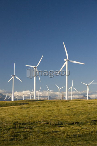 Windmills used to generate electrical power near Pincher Creek in southern Alberta, Canada