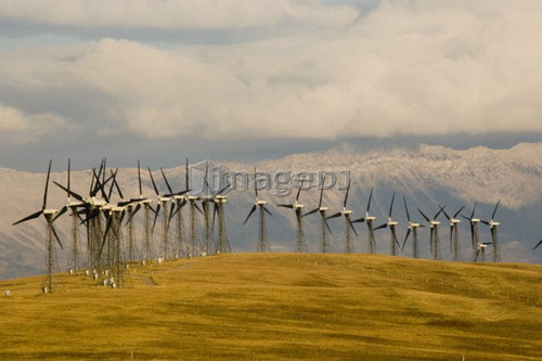 Windmills used to generate electrical power near Pincher Creek in southern Alberta, Canada