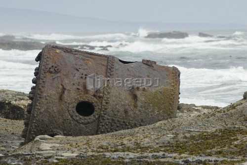 Rusty Steamship Boiler that has been in this place since the ship wrecked in 1898, Pacific Rim National Park, B.C.