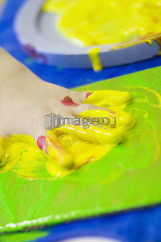 3 year old girl finger painting, B.C.