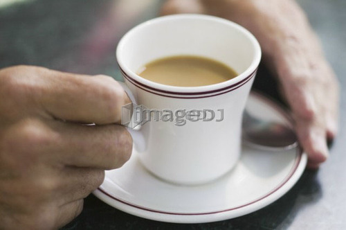 Senior caucasian male hands and coffee, B.C.