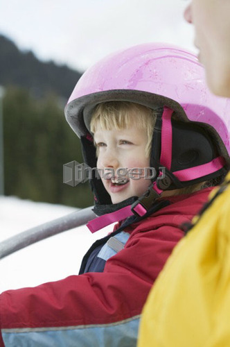 4 Year Old Girl Wearing a Ski Helmet, North Vancouver, B.C.