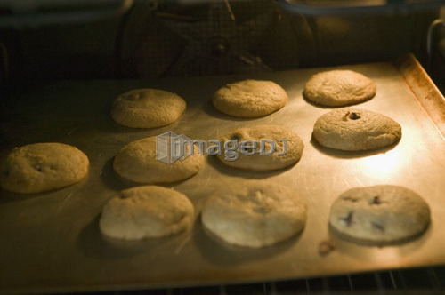 Chocolate Chip Cookies Baking in an Oven