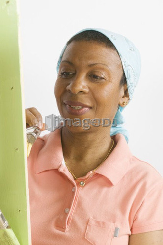 African American Woman Doing Home Improvement Painting, B.C.
