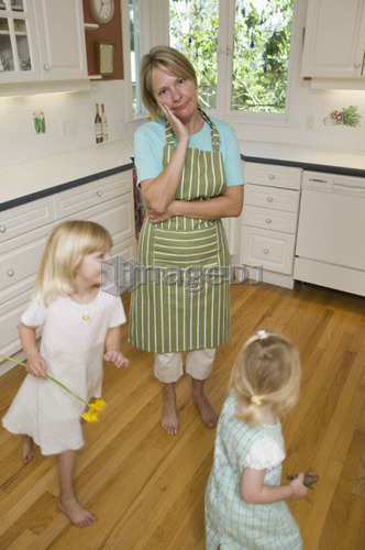 Mom and playful girls, B.C.