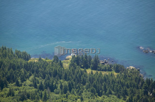 Aerial View of a Light House, West Coast Vancouver Island, British Columbia, Canada