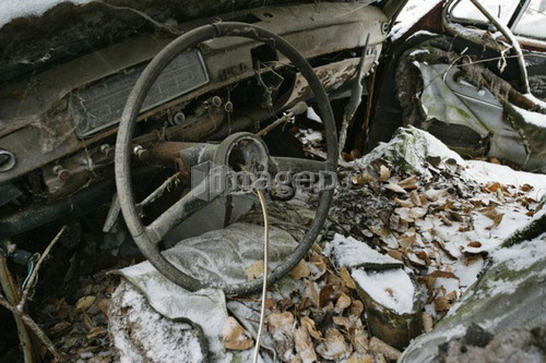 View of automobile in junkyard, Montérégie region, Quebec