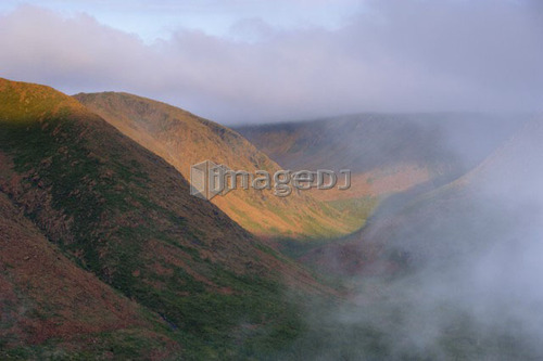 View of mist and Mount Albert from Mount Olivine, Gaspesie National Park, Quebec