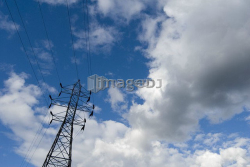High-Voltage Power lines on a cloudy day, Victoria, BC