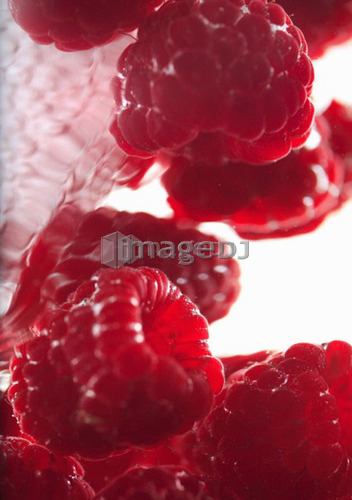 Raspberries floating in water