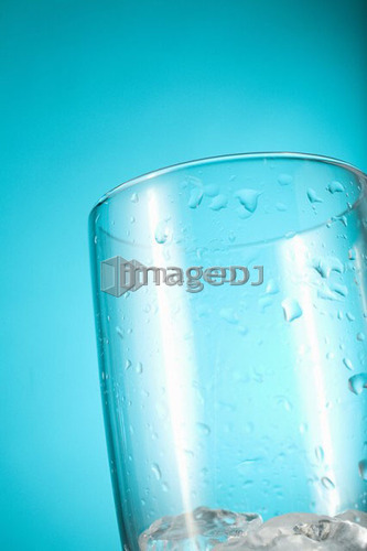 Clear glass containing ice chips
