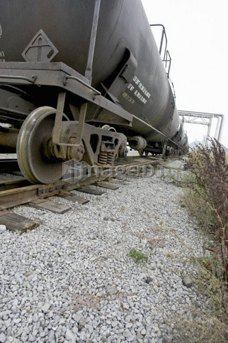 Low angle of bottom of train of train tracks, Hamilton, Ontario