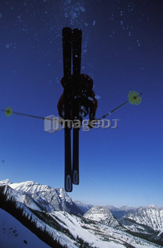 Young man catches big air while skiing at Fortress Mountain Resort, Alberta, Canada.