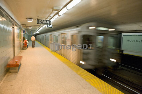 Subway train leaving station, Toronto