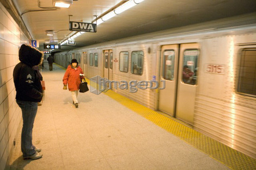 Subway train in subway station, Toronto