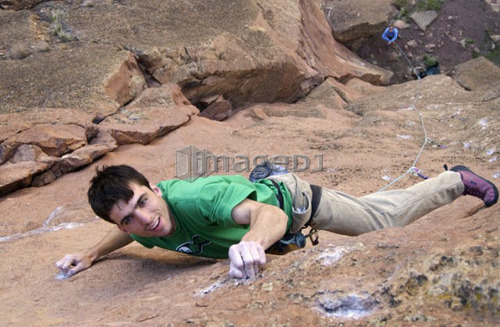 Man (25-30) rock climbing in Smith Rock State Park, Oregon, USA
