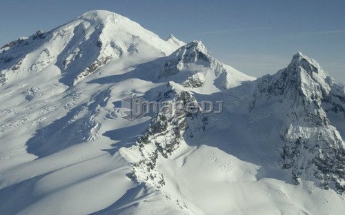 Aerial photograph of a glacier capped mountain, Mount Baker, Washington