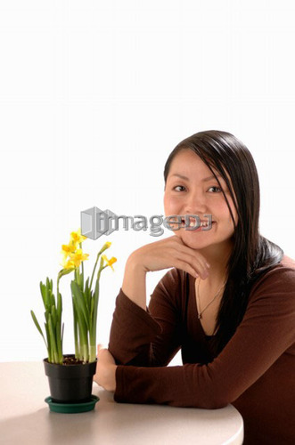 Asian Young girl w/Flower, Regina, Saskatchewan