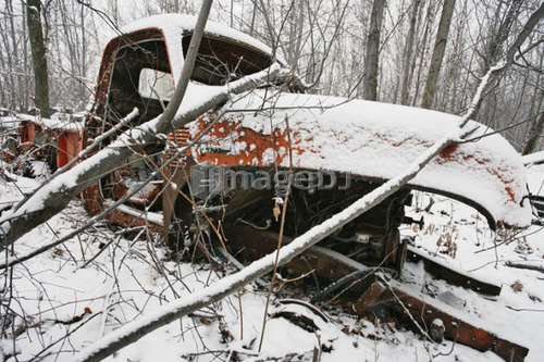 View of truck in junkyard. Montérégie region, Quebec