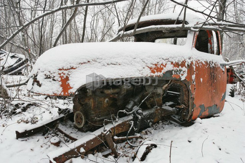 View of truck in junkyard. Montérégie region, Quebec