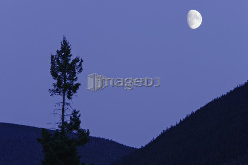 View of moon and mountains, Gaspesie, Quebec