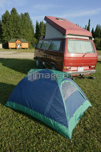 Tent, camper at etang-a-la-Truite (Trout pond), Gaspesie, Quebec