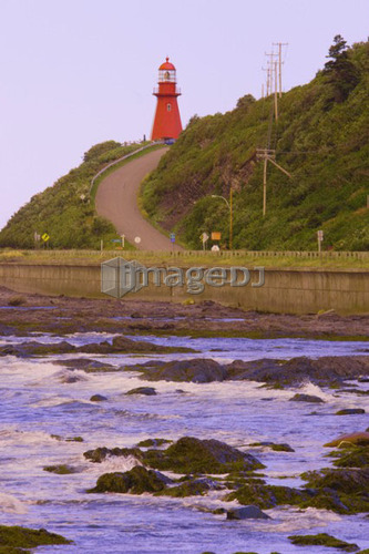 View of St.Lawrence river, road 132 and La Martre lighthouse