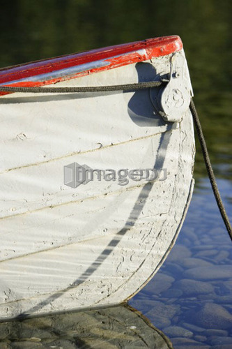 View of canoe at Bonaventure river at sunrise, Gaspesie, Quebec