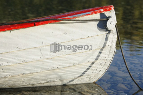 View of canoe at Bonaventure river at sunrise, Gaspesie, Quebec