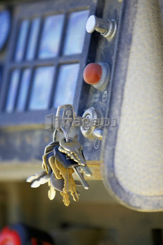 Set of keys in ignition of machine; Canada, Ontario, Hamilton (Composting Facility)