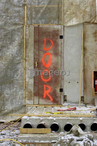 Makeshift door on construction site; Canada, Ontario, Hamilton (Composting Facility)
