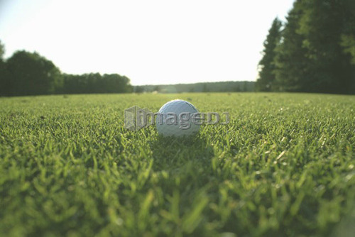 Golf ball on organic golf course; Canada, Manitoba, Riding Mountain National Park