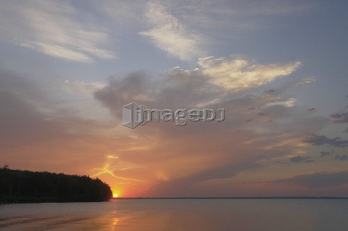 Sunset Clear Lake; Canada, Manitoba, Riding Mountain National Park