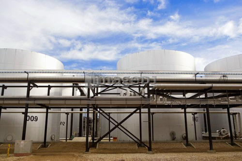 Pipes and Tanks at Oil Refinery; Canada, Alberta