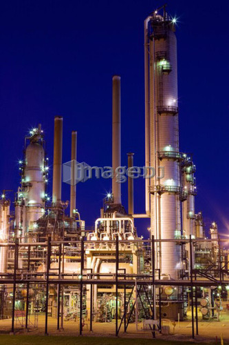 Lights on Oil Refinery at night; Canada, Alberta