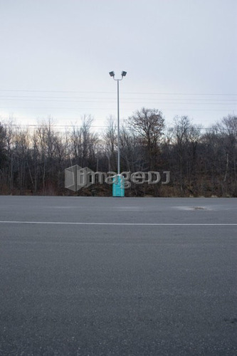 Portable lavoratory at side of highway; Canada, Ontario