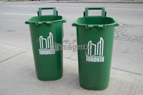 Recycling bins for compostable waste, Toronto; Canada, Ontario