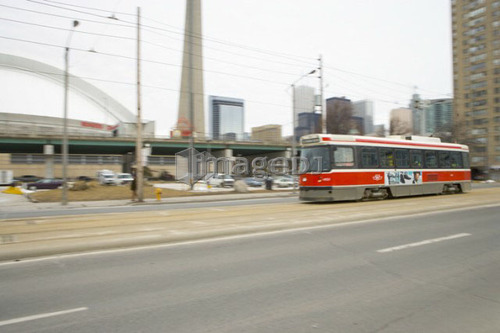 Electric Streetcar, Toronto Transit System, no carbon emissions; Canada, Ontario, Toronto