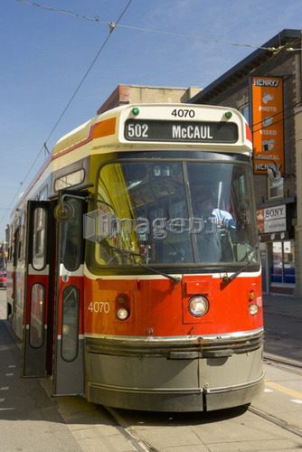 Eectric Streetcar, Toronto Transit System, no carbon emissions; Canada, Ontario, Toronto