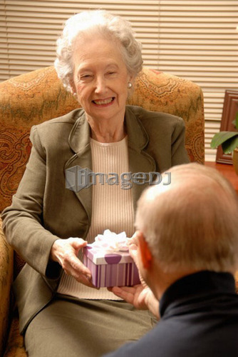 Senior Woman in Armchair; Canada, Saskatchewan, Regina