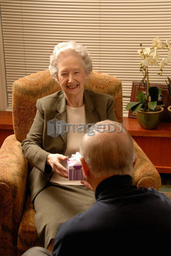 Senior Woman in Armchair; Canada, Saskatchewan, Regina
