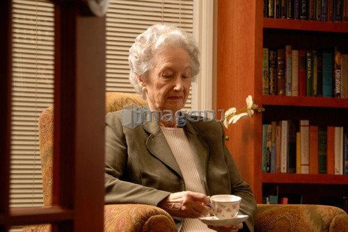 Senior Woman in Library; Canada, Saskatchewan, Regina