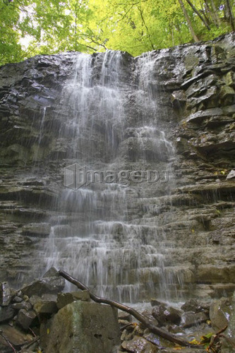 Waterfall over rocky ledge, Canada, Ontario, Hamilton